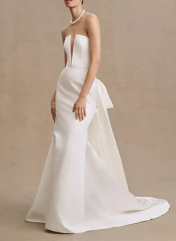 Elegant Strapless Satin Wedding Dresses Sash-Showprettydress