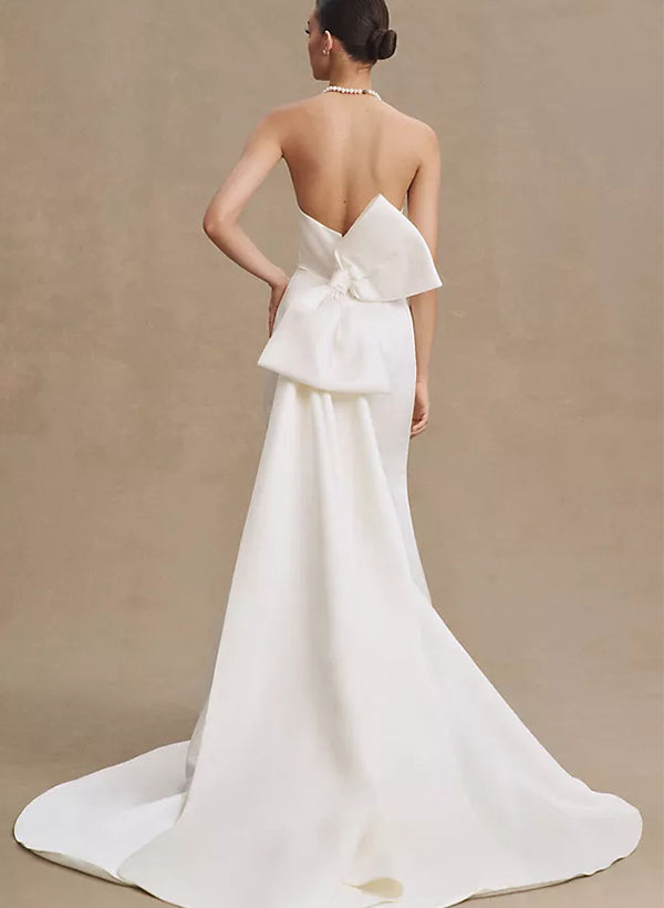 Elegant Strapless Satin Wedding Dresses Sash-Showprettydress