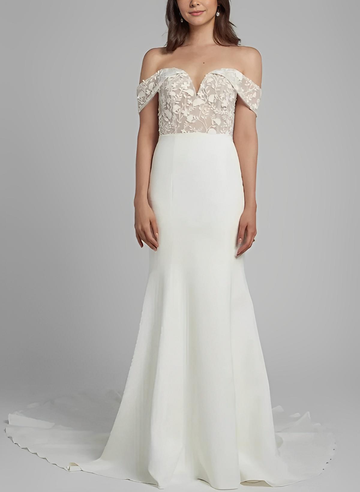 Elegant Sweetheart Elastic Satin Wedding Dresses Appliques Lace-Showprettydress