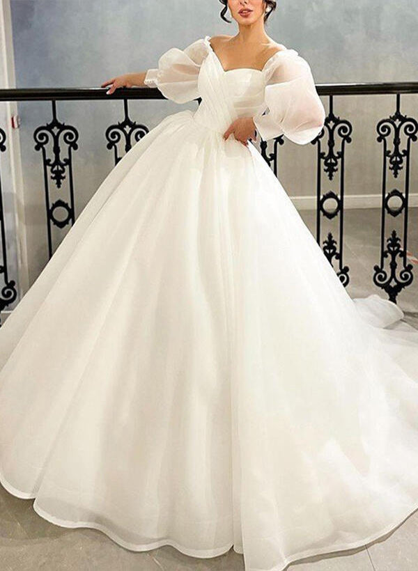 Elegant Sweetheart Organza Sweep Train Wedding Dress Ruffle-Showprettydress