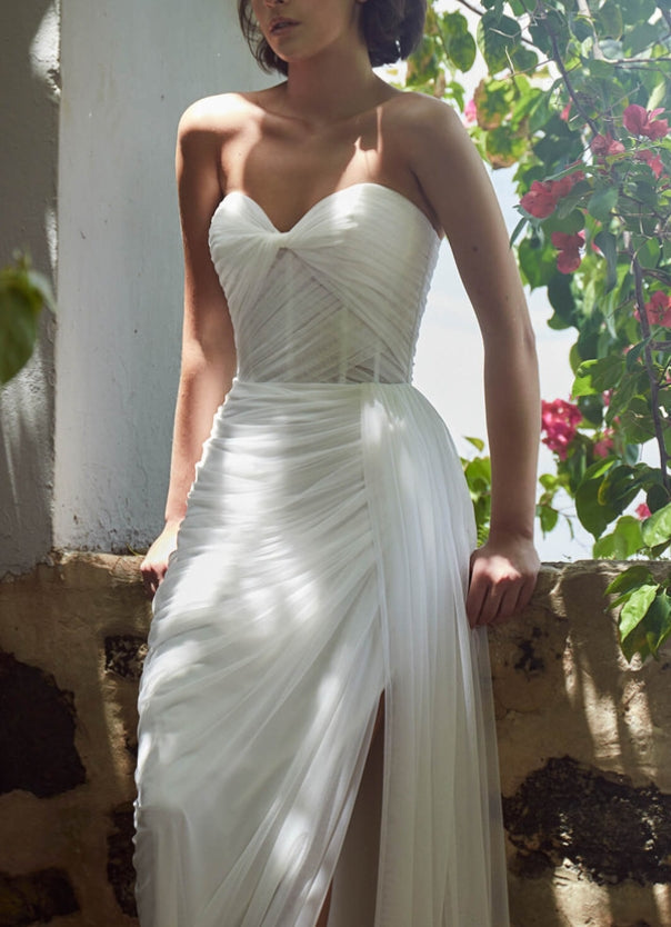 Elegant Sweetheart Tulle Wedding Dresses Split Front-Showprettydress