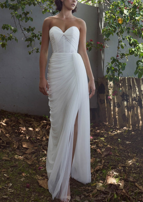 Elegant Sweetheart Tulle Wedding Dresses Split Front-Showprettydress