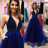 Elegant V-Neck Evening Dress Prom Party Gowns with Beadings-showprettydress
