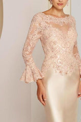 Elegant Wide sleeves Lace Sweetheart Satin Knee Length Mother of the bride Dresses-showprettydress