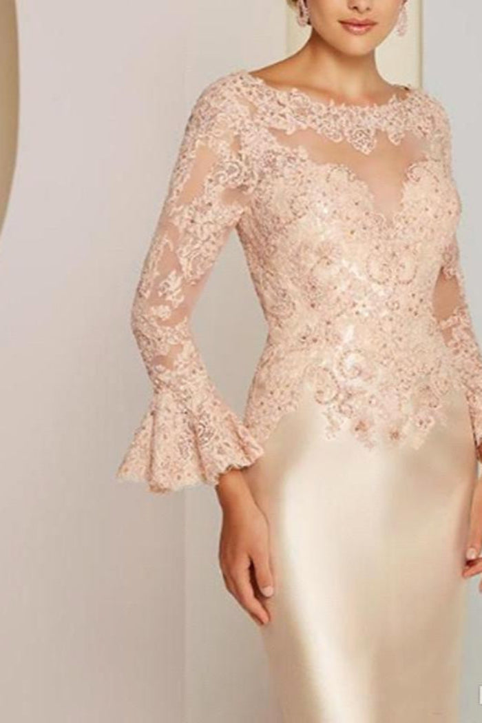 Elegant Wide sleeves Lace Sweetheart Satin Knee Length Mother of the bride Dresses-showprettydress
