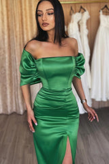 Emerald Off-the-Shoulder Mermaid Evening Dress Split On Sale-showprettydress