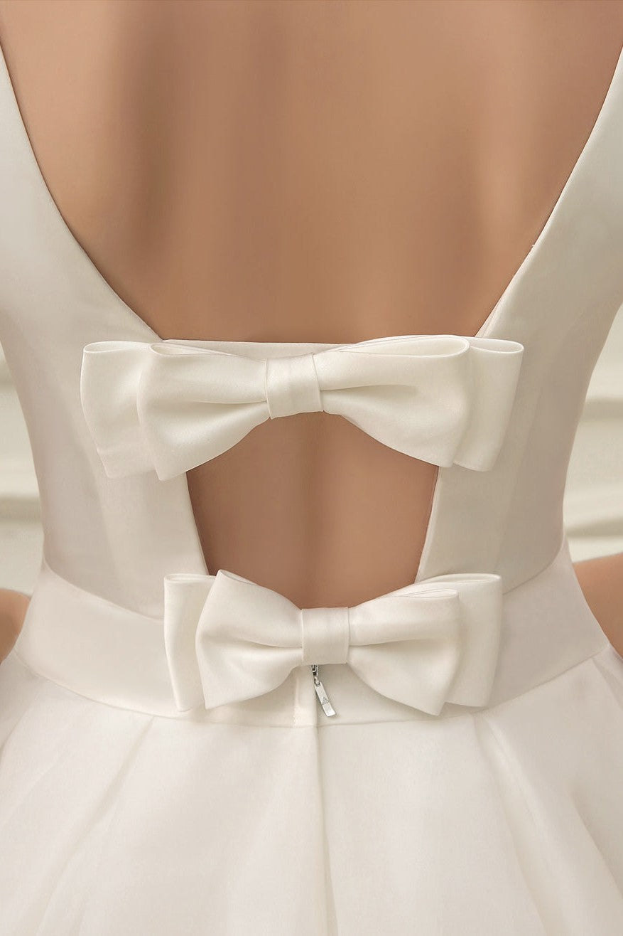 Exclusive Short Wedding Dress Retro Bridal Dress Bateau Sleeveless Reception Bridal Gown-Showprettydress