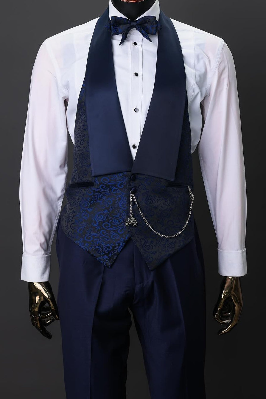 Navy Blue Jacquard 3-Piece Wedding Suit for Groom