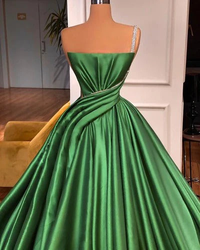 Fabulous Long A-line One Shoulder Satin Sleeveless Formal Prom Dresses-showprettydress