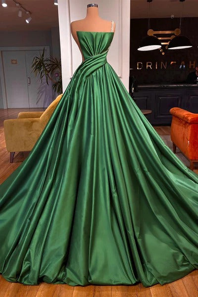 Fabulous Long A-line One Shoulder Satin Sleeveless Formal Prom Dresses-showprettydress