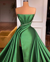 Fabulous Long A-line Strapless Satin Sleeveless Prom Dresses with Slit-showprettydress