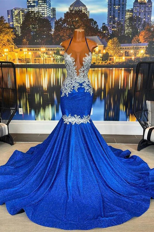 Fabulous Long Mermaid Halter Sleeveless Backless Prom Dress With Beading-showprettydress