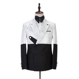 Fashion Black and White Jacquard Peaked Lapel Men Suits Online-showprettydress