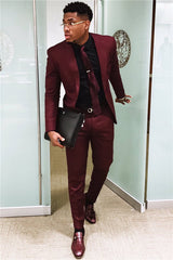 Fashion Burgundy Mens Suits Business Suits Slim Fit One Button Prom Outfits (Blazer Pants)-showprettydress