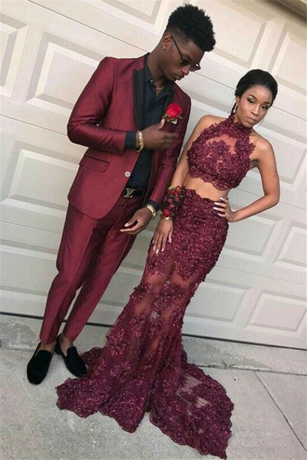 Fashion Burgundy Slim Fit Prom Party Suits for Men-showprettydress