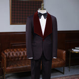 Fashion Burgundy Two-pieces With Velvet Lapel Wedding Suit For Grooms-showprettydress
