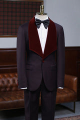 Fashion Burgundy Two-pieces With Velvet Lapel Wedding Suit For Grooms-showprettydress