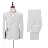Fashion Peaked Lapel Silver Men Suits with Adjustable Buckle-showprettydress