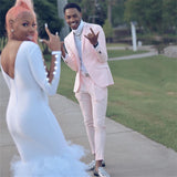 Fashion Pink Slim Fit Prom Men Suit-showprettydress
