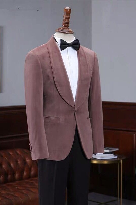 Fashion Pink Velvet Shawl Laple Men Suits for Wedding-showprettydress