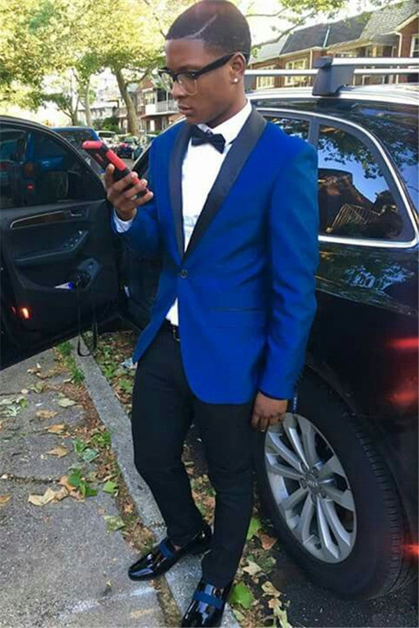 Fashion Royal Blue Men Suit One Button Shawl Lapel Prom Outfit-showprettydress