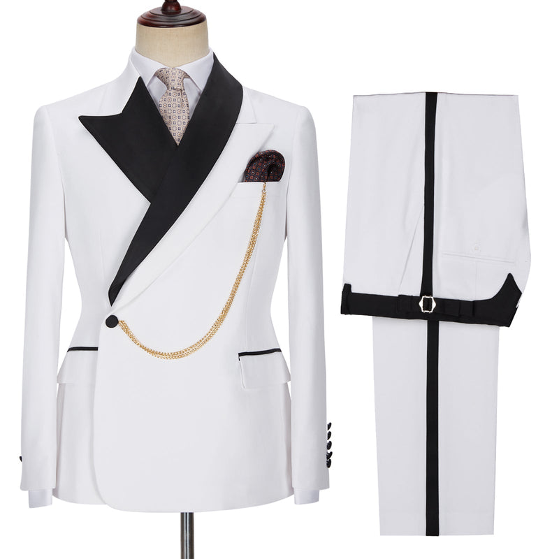 Fashion White Peaked Lapel Bespoke Wedding Suits for Men-showprettydress