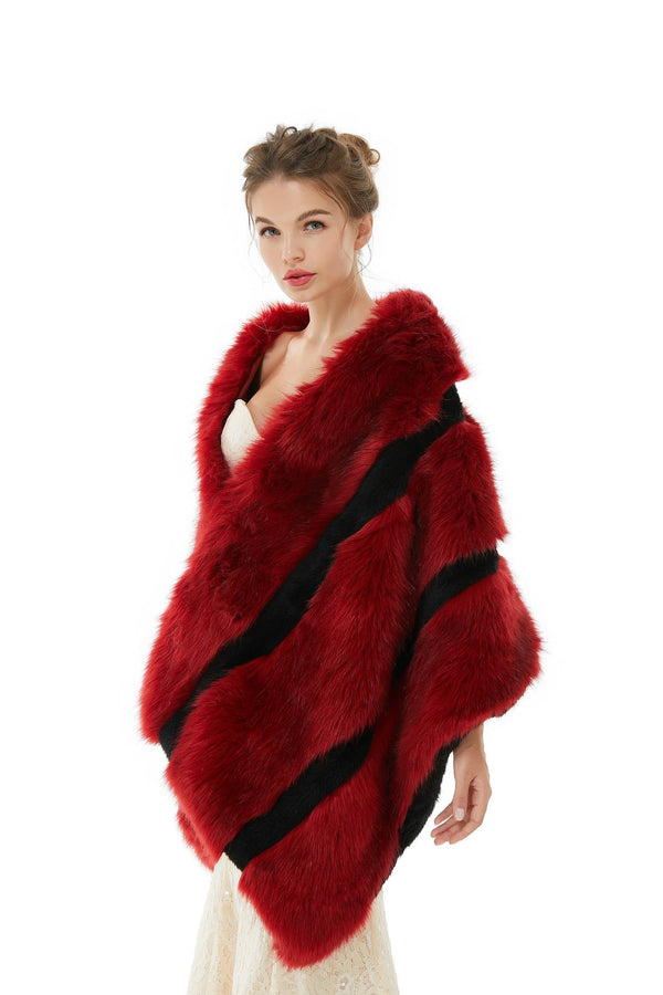 Faux Fur Burgundy Wedding Shawl Fluffy Bridal Wrap Shrug-showprettydress