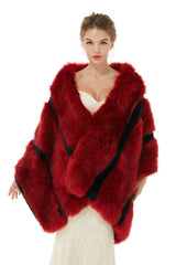 Faux Fur Burgundy Wedding Shawl Fluffy Bridal Wrap Shrug-showprettydress