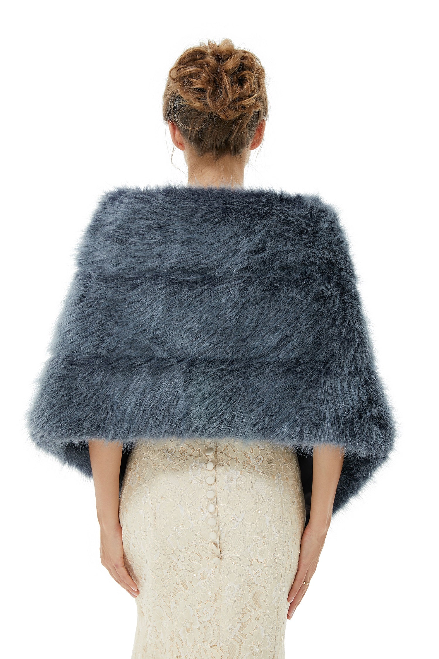 Faux Fur Jacket Women Navy Winter Wrap Shawl Poncho Cape Coat-showprettydress
