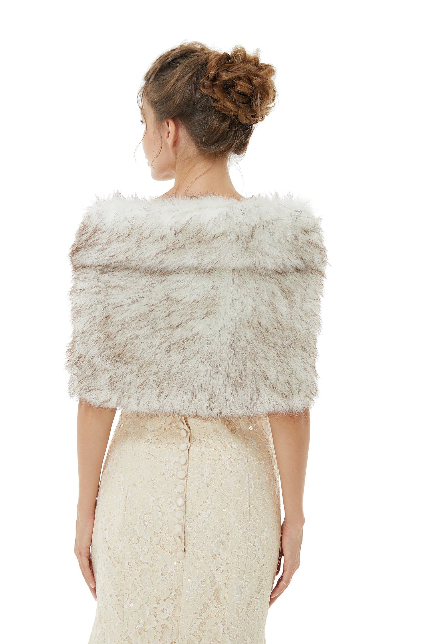 Faux Fur Jacket Women White Wrap Shawl Winter Cover Ups-showprettydress