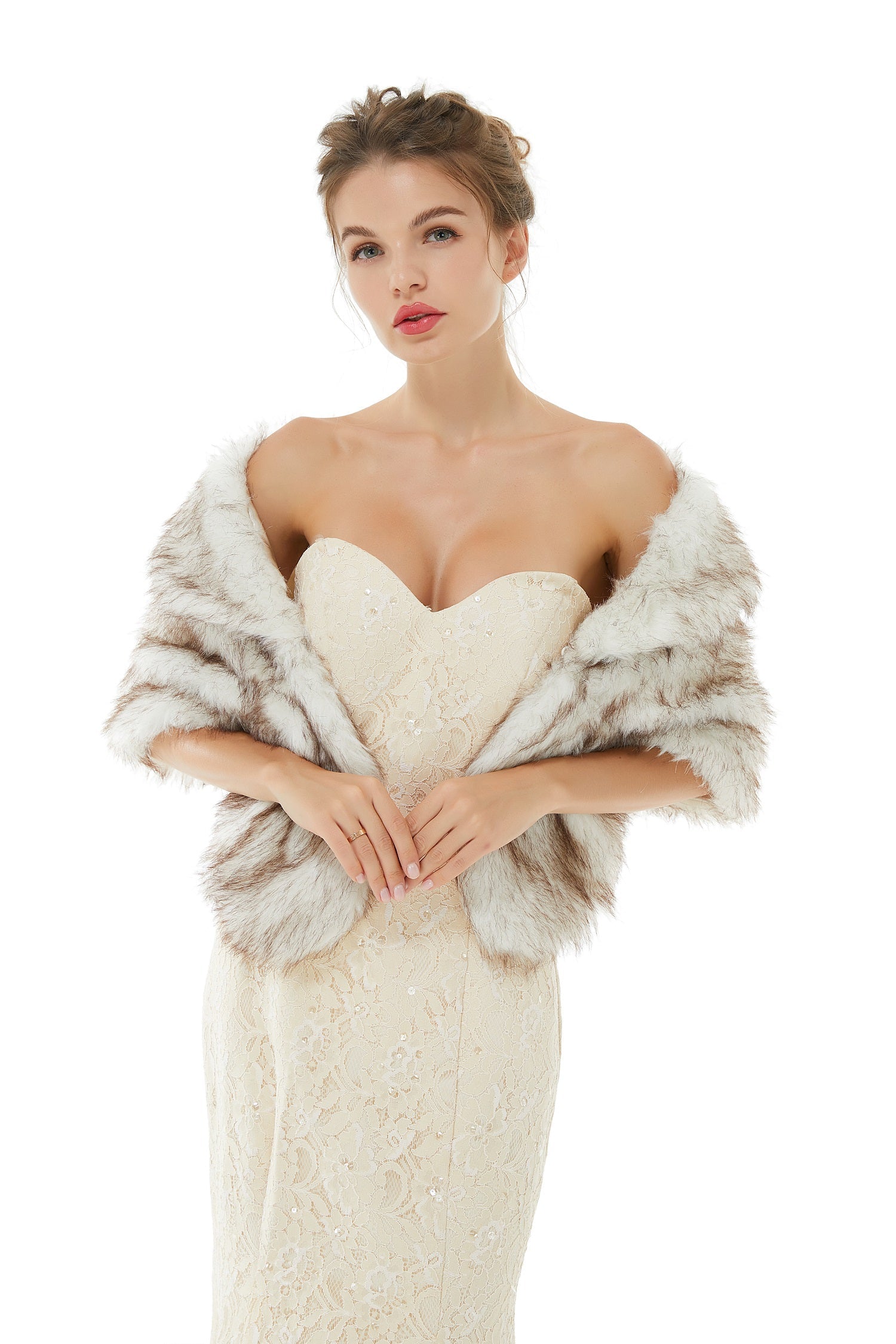 Faux Fur Jacket Women White Wrap Shawl Winter Cover Ups-showprettydress