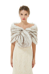 Faux Fur Jacket Women White Wrap Shawl Winter Cover Ups-showprettydress
