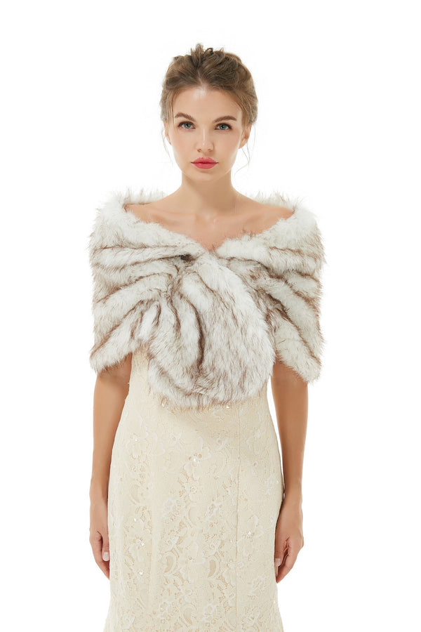 Faux Fur Jacket Women White Wrap Shawl Winter Cover Ups-showprettydress