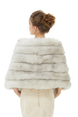 Faux Fur Shawl Gray Women's Winter Poncho-showprettydress