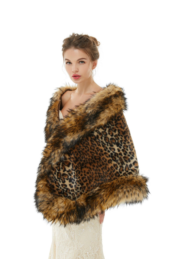 Faux Fur Stole Wedding Angora Bridal Leopard Winter Wrap-showprettydress