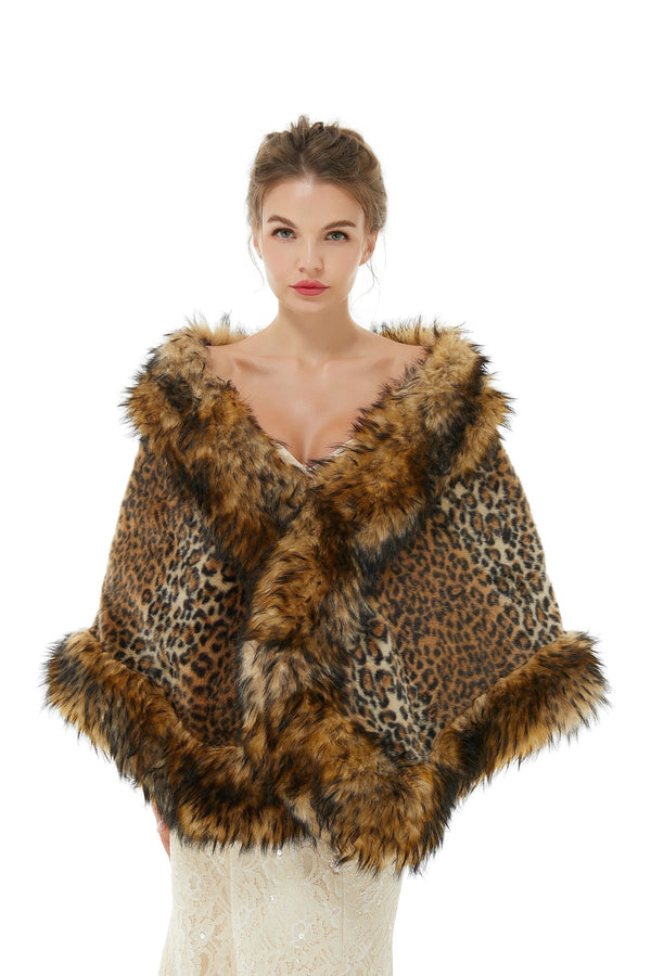 Faux Fur Stole Wedding Angora Bridal Leopard Winter Wrap-showprettydress