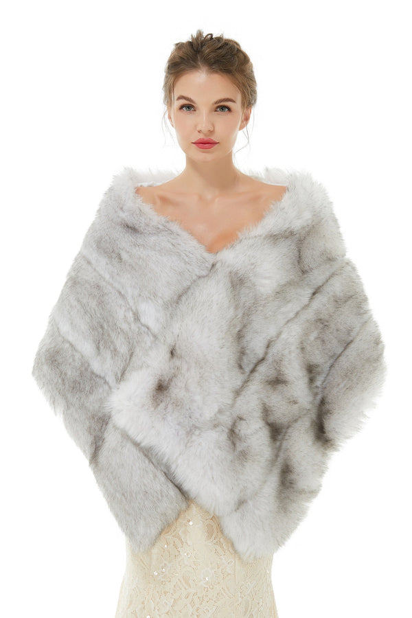 Faux Fur Wedding Shawl Light Gray Fluffy Bridal Wrap Shrug-showprettydress
