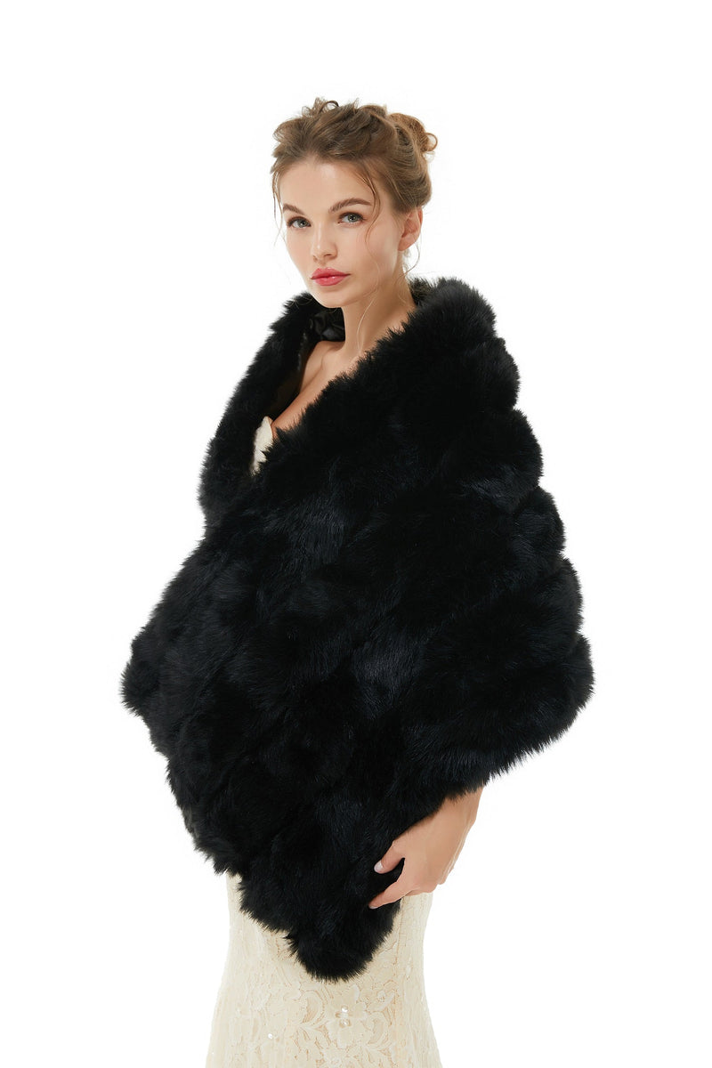 Faux Fur Wrap Black Women Faux Fur Shawl Wedding Wraps-showprettydress