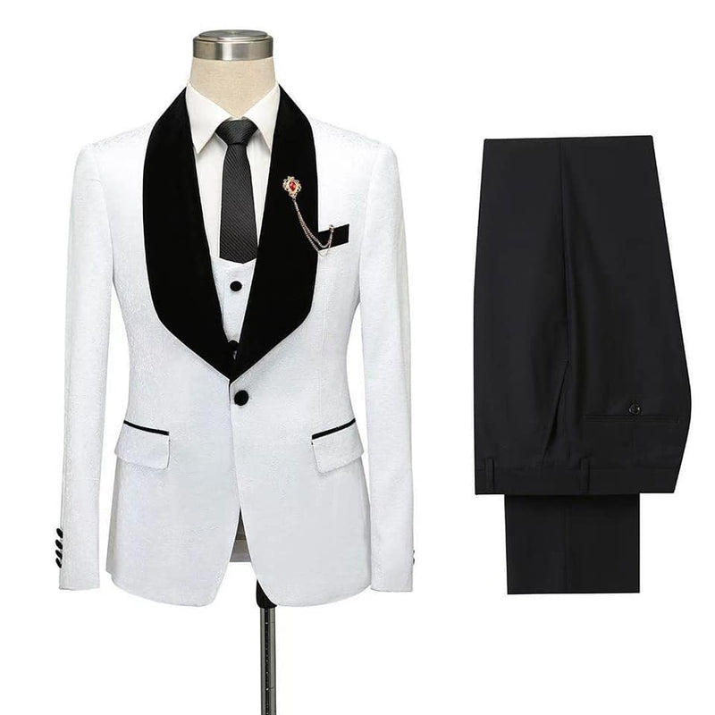 Fernando White Jacquard One Button Wedding Men Suits with Black Lapel-showprettydress
