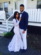 Floor Length Mermaid Long Sleevess Scoop Applique Lace Wedding Dresses-showprettydress