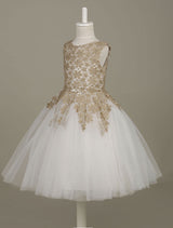 flower girl dress Lace Light Gold Tutu Dress Sleeveless A-line Short Toddler'S Pageant Dress-showprettydress