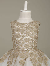 flower girl dress Lace Light Gold Tutu Dress Sleeveless A-line Short Toddler'S Pageant Dress-showprettydress