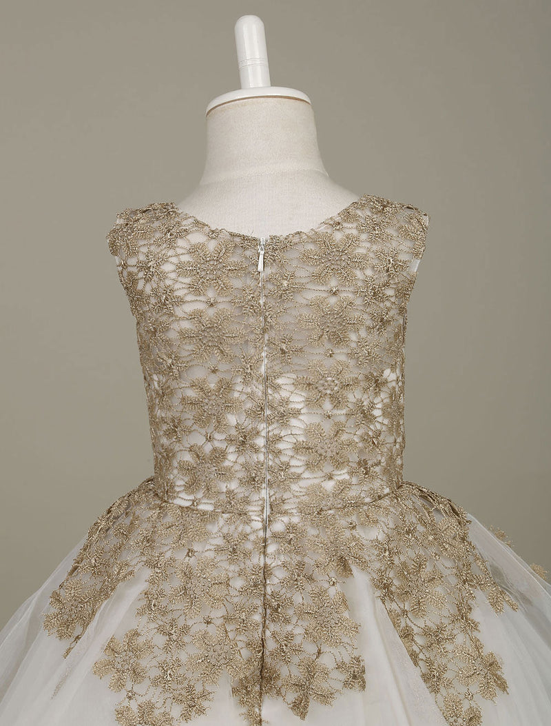 flower girl dress Lace Light Gold Tutu Dress Sleeveless A-line Short Toddler'S Pageant Dress-showprettydress