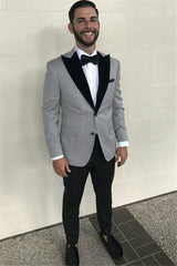Formal Grey Slim Fit Business Mens Suits with Black Peaked Lapel-showprettydress