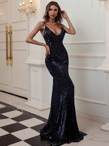 Glamorous Black Sweep Sleeveless Sequins Sweetheart Neck Evening Dresses-showprettydress