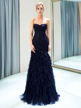 Glamorous Evening Dresses Luxury Dark Navy Strapless Sweetheart Tiered Maxi Mermaid evening dress-showprettydress