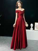 Glamorous Evening Dresses Off The Shoulder evening dress Long Satin Maxi Dresses-showprettydress