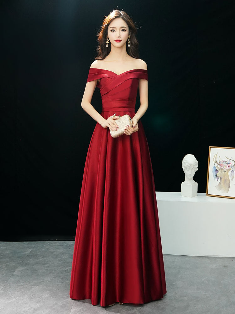 Glamorous Evening Dresses Off The Shoulder evening dress Long Satin Maxi Dresses-showprettydress