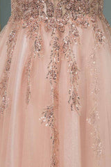 Glamorous Long A-line Sequins V-Neck Open Back Evening Prom Dress-showprettydress