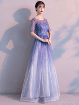 Glamorous Long Evening Dresses Ombre Tulle Sequin Half Sleeve Formal Evening Dress-showprettydress